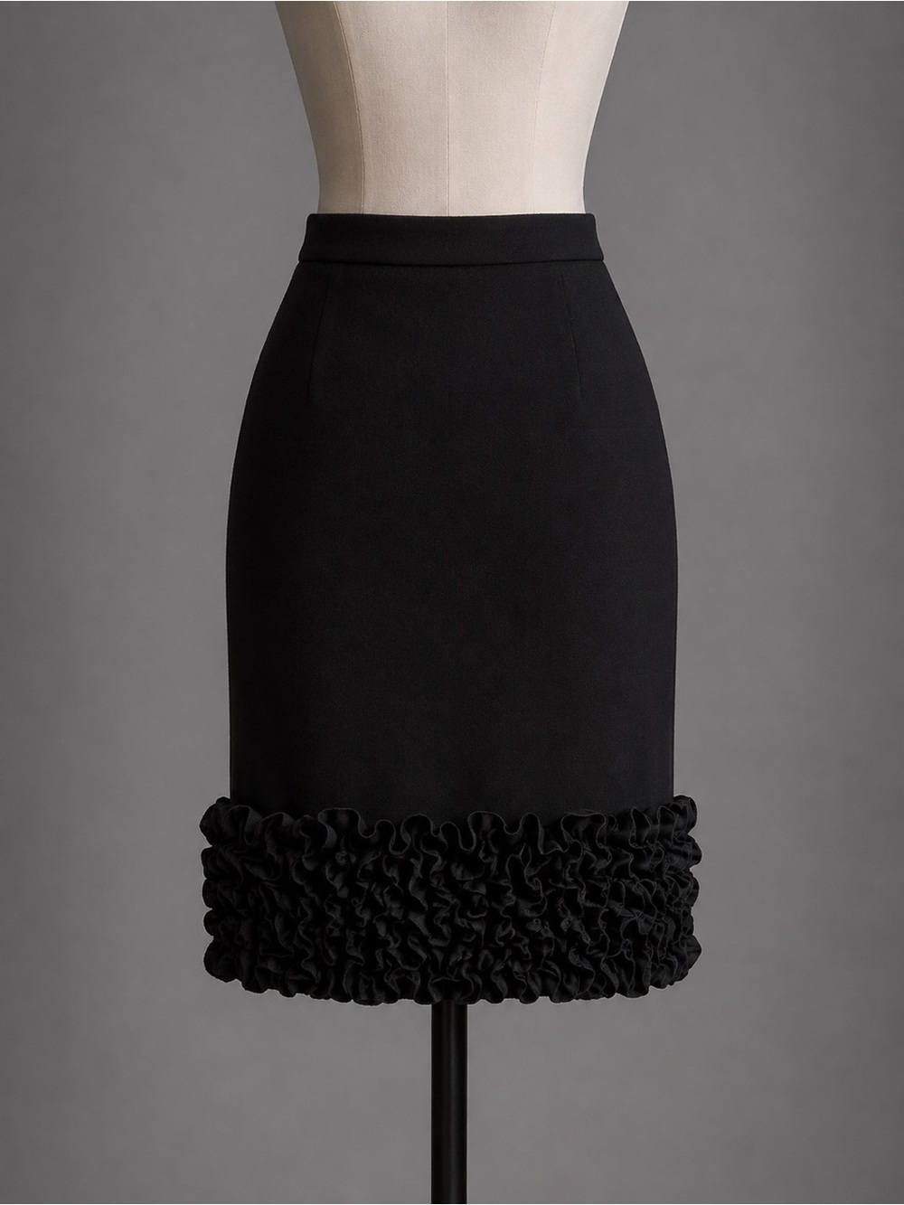 Dolce & Gabbana Black Pencil Skirt with Ruffle Trim
